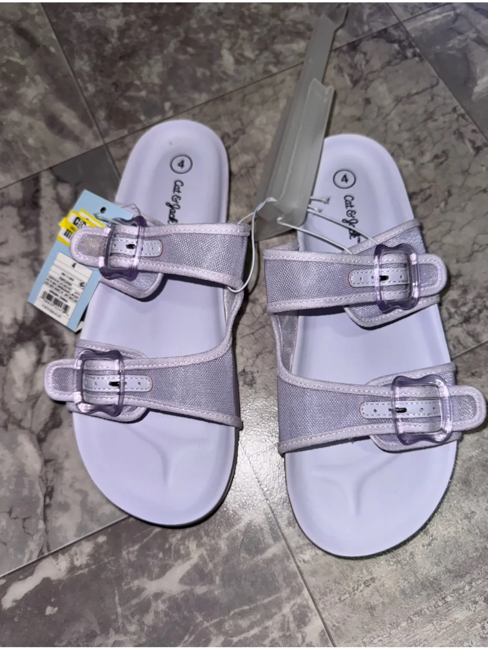 Cat & Jack Girls Lilac Glitter Double Buckle Slide Sandals Size 4